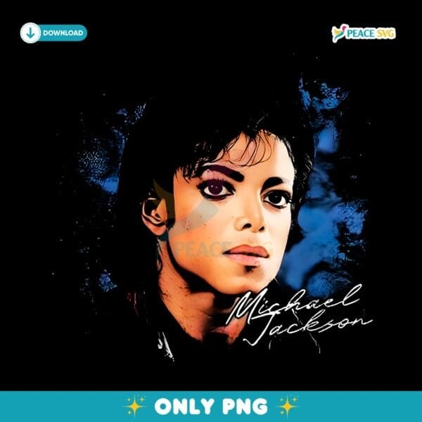 Michael Jackson Portrait Blue Brushstroke Signature PNG