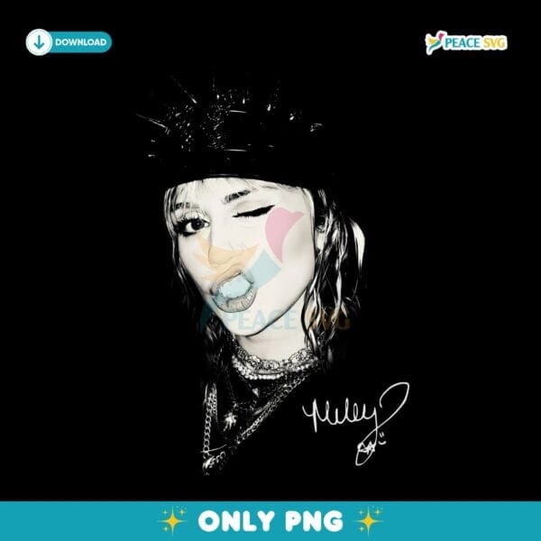 Miley Cyrus Black Crown Winking Face Monochrome Portrait PNG