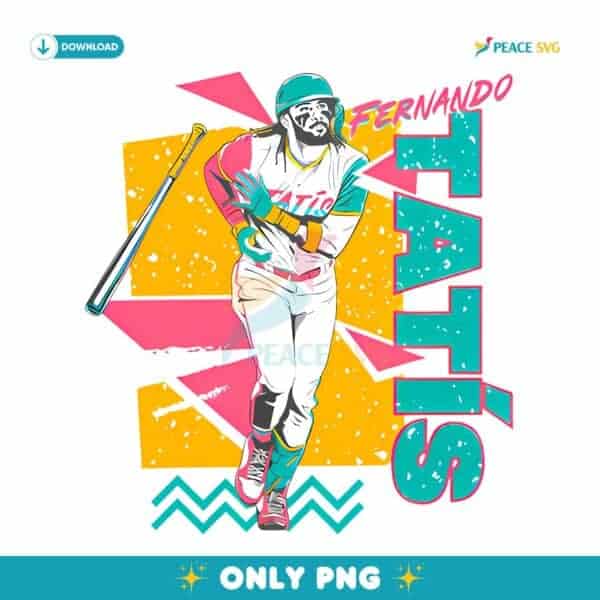 Neon Fernando Tatis Jr Retro 90S Style Baseball PNG