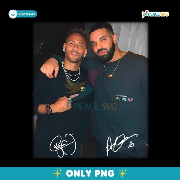 Neymar Jr And Drake Vintage Duo Photo Graphic PNG