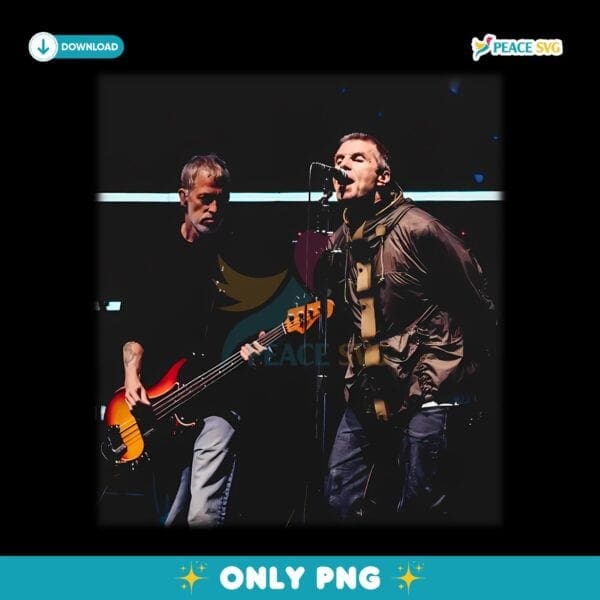 Oasis Vintage Britpop Band Concert Black Graphic PNG
