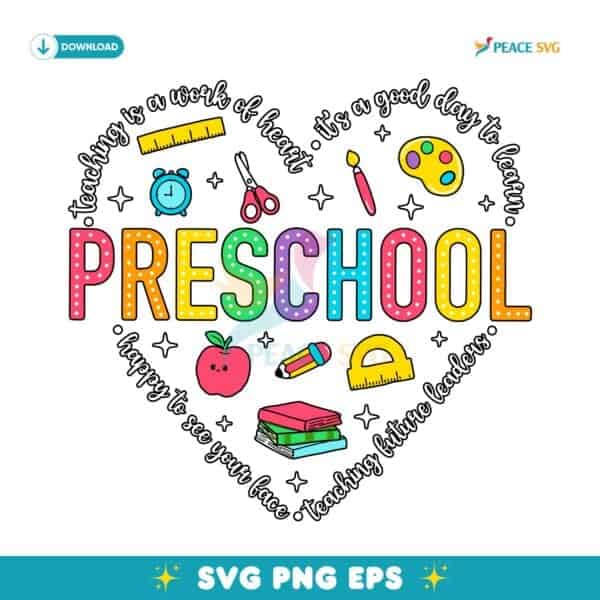 Preschool Teacher Back To School Heart SVG Sublimation