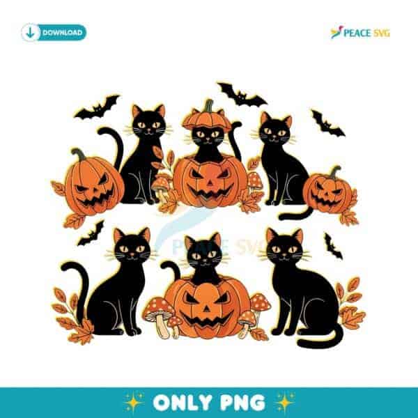 Retro Black Cat Pumpkin Halloween Fall Autumn Gothic PNG