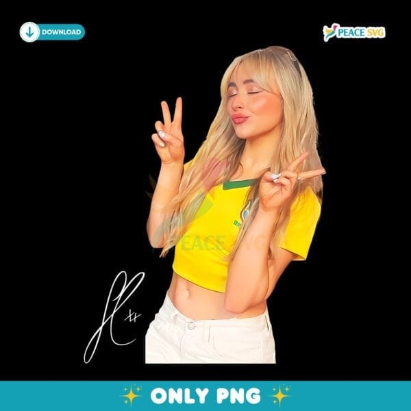 Sabrina Carpenter Peace Sign Yellow Crop Shirt Aesthetic PNG