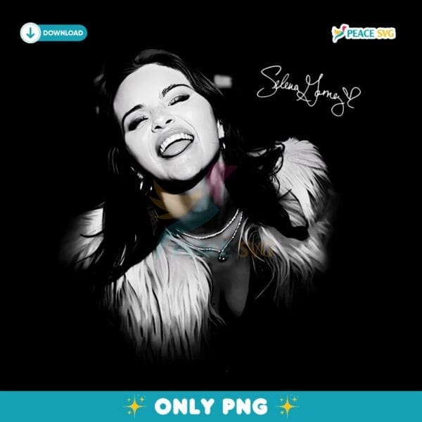 Selena Gomez Glamorous Laughing Portrait PNG