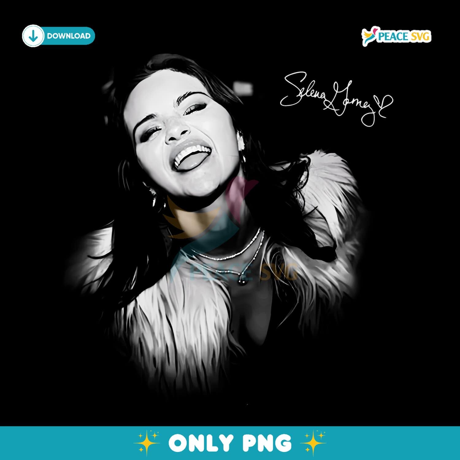 Selena Gomez Glamorous Laughing Portrait PNG