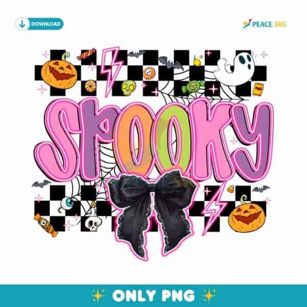 Spooky Halloween Checkered Bow Preppy Boo Coquette PNG