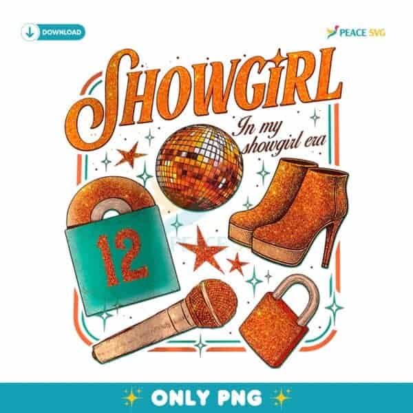 Taylor Swift Showgirl Era Retro Disco Ball Glitter Illustration PNG