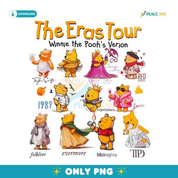 Taylor Swift The Eras Tour Winnie The Pooh Cute Cartoon Parody PNG