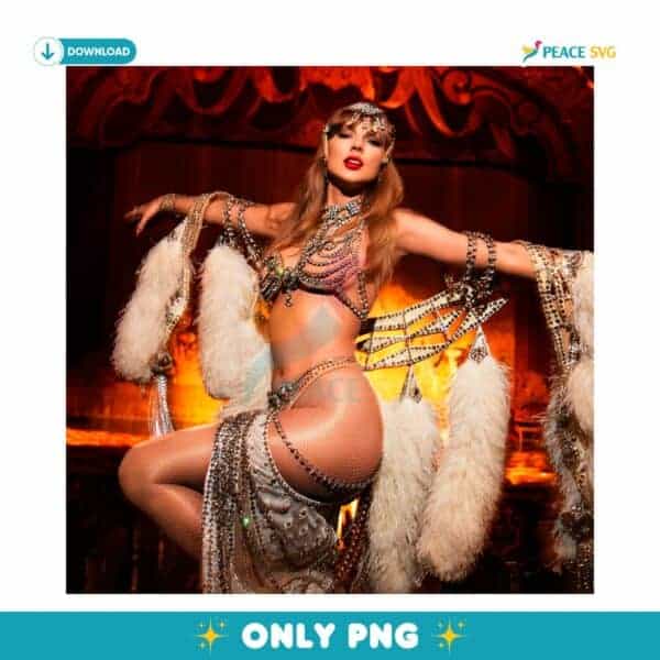 Taylor Swift The Life Of A Showgirl Burlesque Pearl And Feather Stage Costume Poster PNG