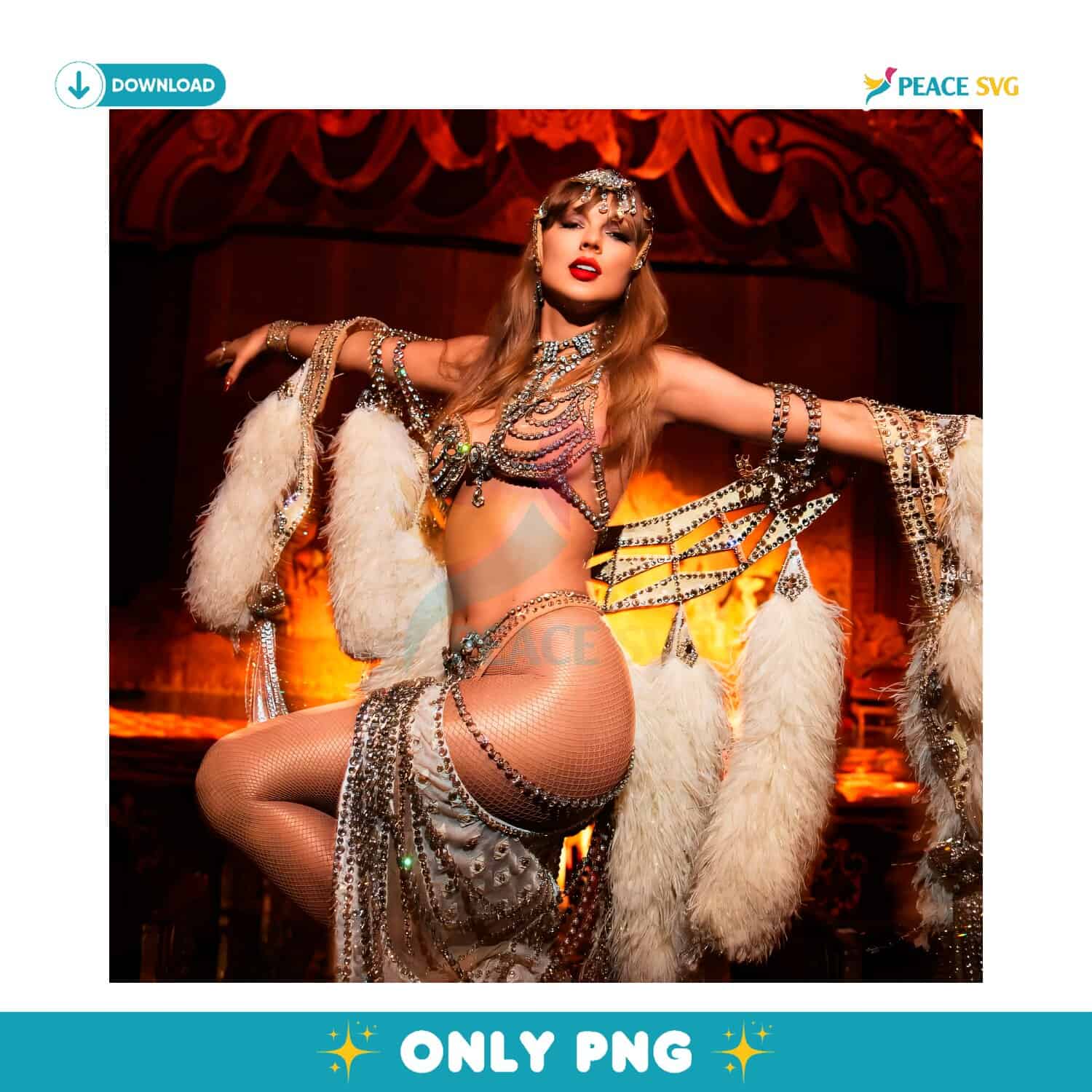 Taylor Swift The Life Of A Showgirl Burlesque Pearl And Feather Stage Costume Poster PNG