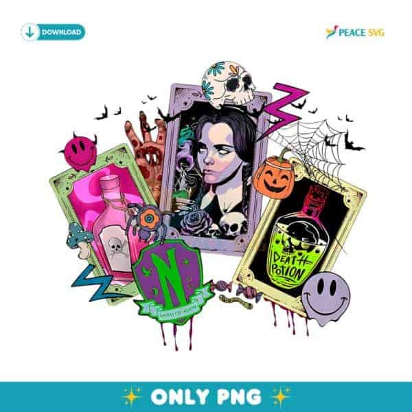 Wednesday Addams Vintage Gothic Colorful Potion Halloween PNG