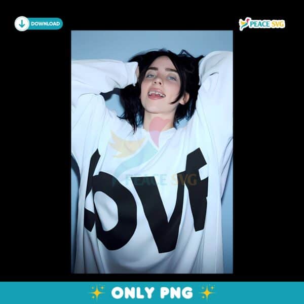 Billie Eilish White Oversized Shirt Portrait Music Artist PNG