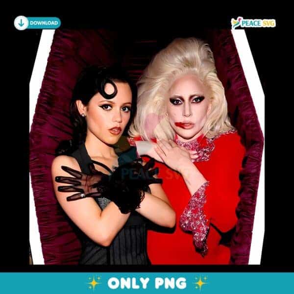 Jenna Ortega And Lady Gaga Wednesday Addams Rosaline Rotwood PNG