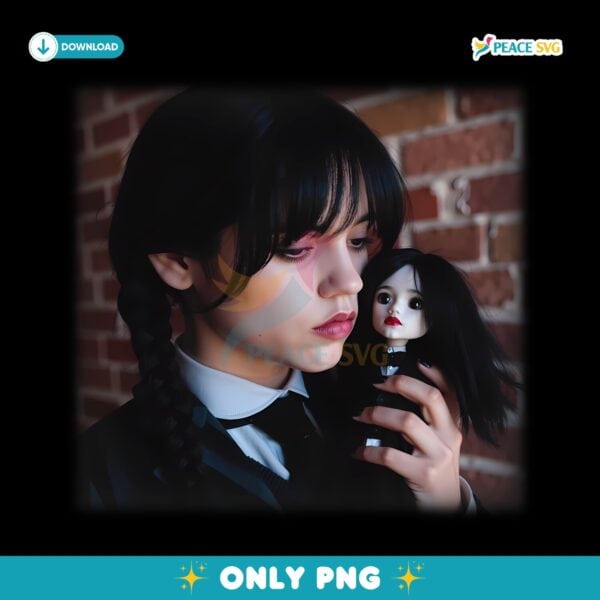 Jenna Ortega Wednesday Addams Season 2 Doll Scene Themed PNG