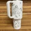 Insulated mug with Winnie the Pooh and Rabbit illustrations, eco-friendly design.