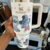 Cute Disney characters on travel mug decoration.