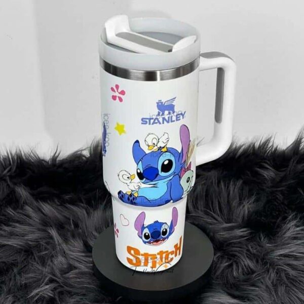 Kids cartoon Stitch travel mug, Stitch and friends drinkware, Disney Stitch merchandise, Stitch-themed cup, Stitch home decor.