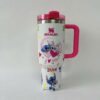 Cute Stitch and Lilo themed travel mug with Disney characters, Valentine's Day design.