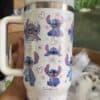 Cute Stitch peace sign travel mug with Stitch characters.