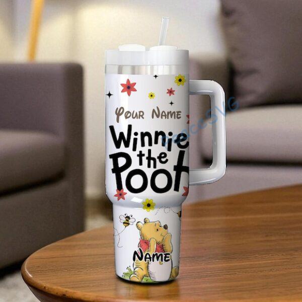Custom Winnie the Pooh 40oz Tumbler with Handle Bear Cub Pooh Christmas Gift Tumbler