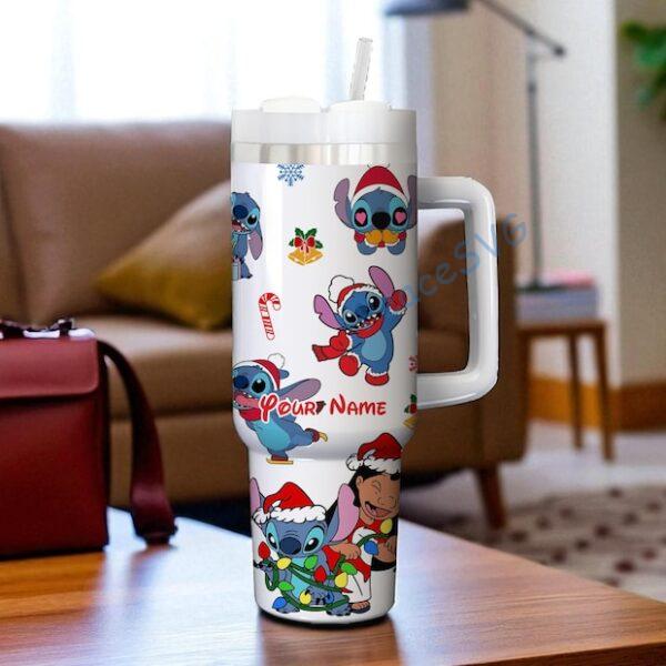 Custom Blue Alien Christmas 40oz Tumbler Disney Stitch Stainless Steel Cup Cute Girls Gift Tumbler