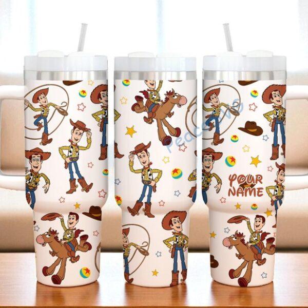 Alternative view of Custom Disney Toy Story Woody 40oz Tumbler Personalized With Handle Straw Disney Characters Christmas Gift Tumbler