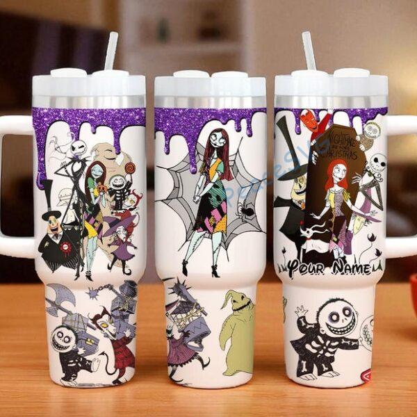 Custom Nightmare Before Christmas 40oz Tumbler Jack and Sally Insulated Cup Horror Movie Halloween Gift