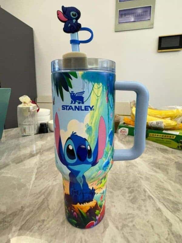 Vibrant Stitch and Lilo themed Peace SVG mug for kids.