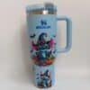 Cute Halloween Stitch tumbler with Halloween characters, pumpkins, and bats.