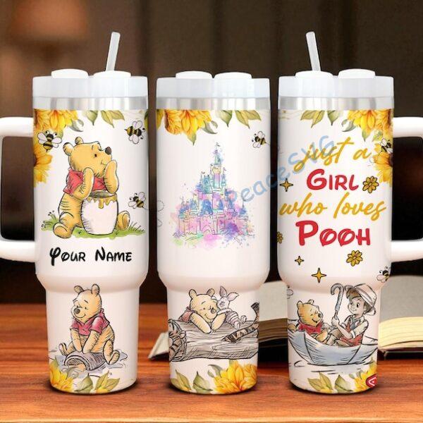 Alternative view of Personalized Just A Girl Who Loves Pooh Tumbler 40 Oz, Disney Winnie The Pooh Coffee Tumbler, Movie Cartoon Tumbler, Disneyworld Cup