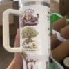 Cute illustrated peace and friendship themed travel mug with animals.