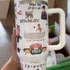Humorous coffee mug featuring themes from popular TV shows like Friends and Central Perk.