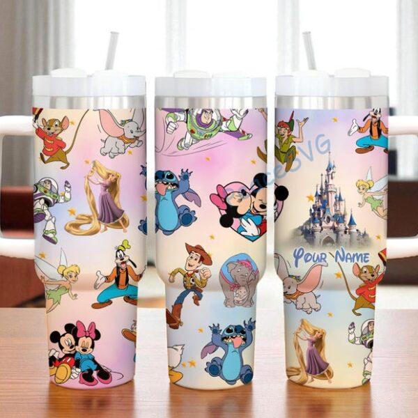 Alternative view of Custom Mickey Mouse and Friends Tumbler Disney Princess 40oz Tumbler Stitch Cartoon Cup Magic Kingdom Stainless Steel Handle Tumbler
