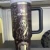 Creative peace-themed mug with horror and clown graphics.