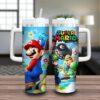 Personalized Super Mario 40oz Tumbler with Handle Personalized Tumbler with Straw Gift for Him - Image 4