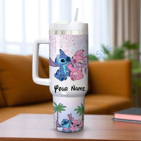 Personalized Disney Angel 40oz Tumbler Stitch and Angel Cup Lilo and Stitch Cartoon Tumbler Couple Gift
