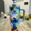 Colorful Stitch character water bottle with handle.