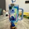 Colorful Stitch cartoon mug with lid, silicone straw, and lid handle for kids or adults.