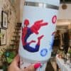Spiderman-style tumbler featuring Spider-Man, Marvel logo, and vibrant colors.