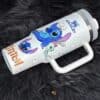 Colorful Stitch and Angel Bunny heat transfer tumbler.