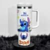 Colorful Stitch and Friends Travel Mug Design.