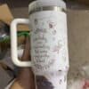 Decorative travel mug featuring cute animals and inspiring quote about luck.