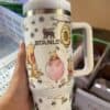 Vibrant Peace SVG design featuring Winnie the Pooh, bees, and floral elements on a thermal mug.