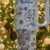 Christmas holiday mug with Minnie Mouse and holiday decor.