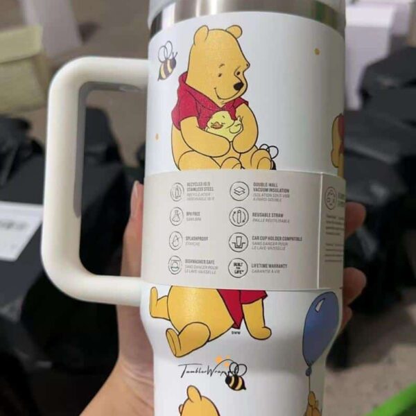 Cute Winnie the Pooh travel tumbler with Bee SVG design.
