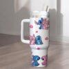 Valentine Couple 40oz Tumbler, Stitch and Angel Inspired Cup, Custom Name Mug Love Gift - Image 4