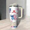 Valentine Couple 40oz Tumbler, Stitch and Angel Inspired Cup, Custom Name Mug Love Gift - Image 3