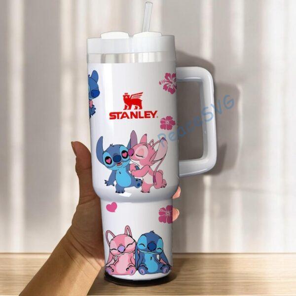 Alternative view of Valentine Couple 40oz Tumbler, Stitch and Angel Inspired Cup, Custom Name Mug Love Gift