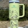 Stylish illustrated peace sign on travel mug.